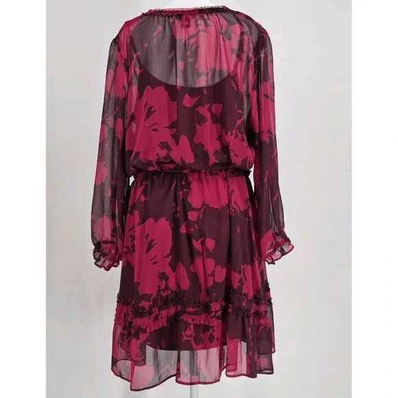 NWT Simply Vera Vera Wang Ruffle Dress Magenta Long Sleeve Mini Chiffon Sz XL - Picture 7 of 13
